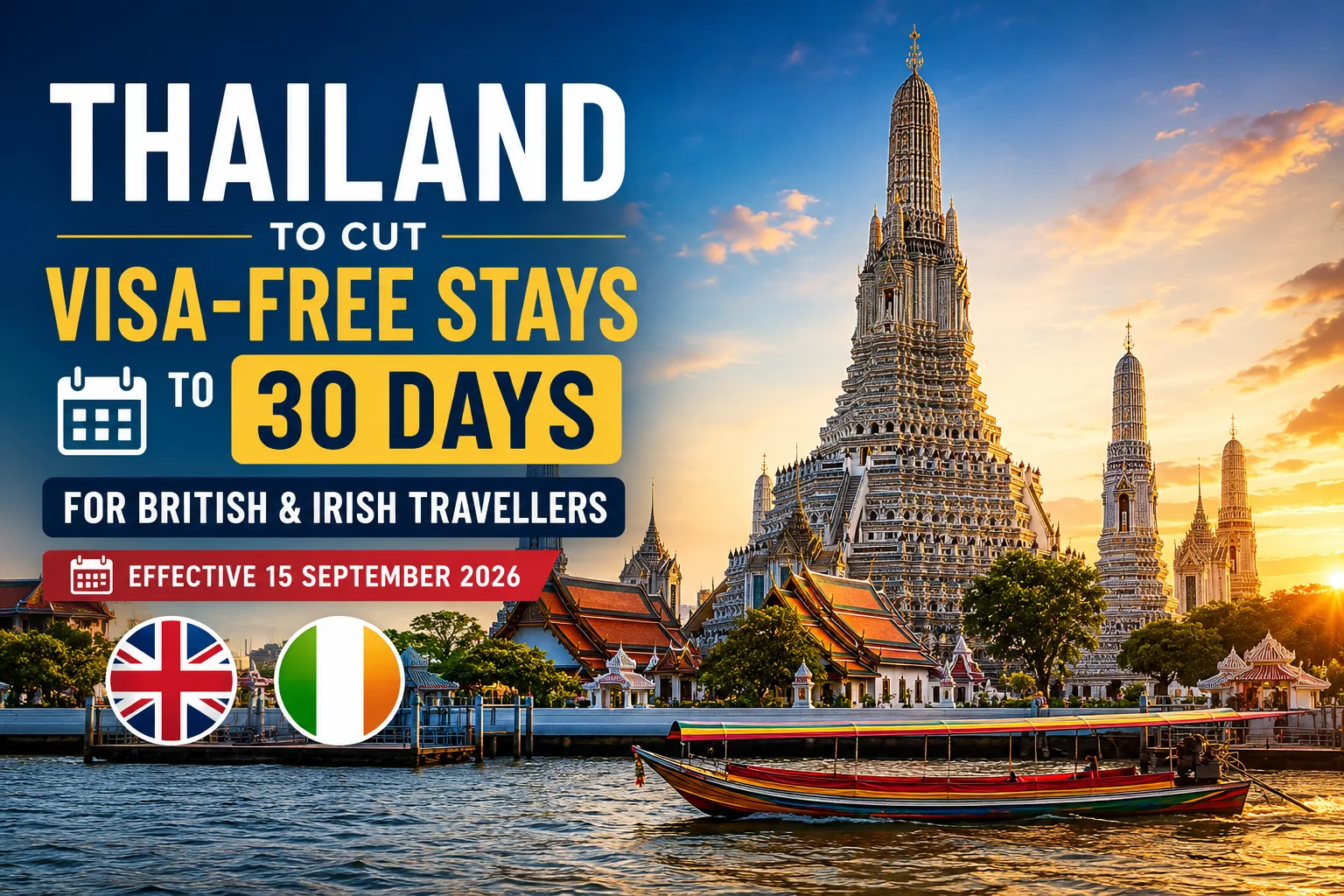 Thailand to Cut Visa-Free Stays to 30 Days for British and Irish Travellers From 15 September 2026